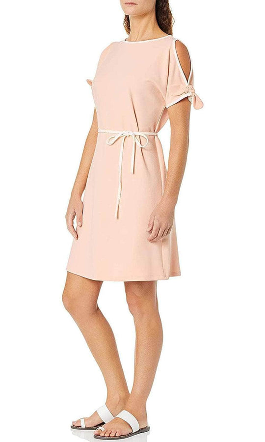 Sharagano HW8S12H210 - Ribbon Tie Plain Cocktail Dress Holiday Dresses 6 / Sheer Pink