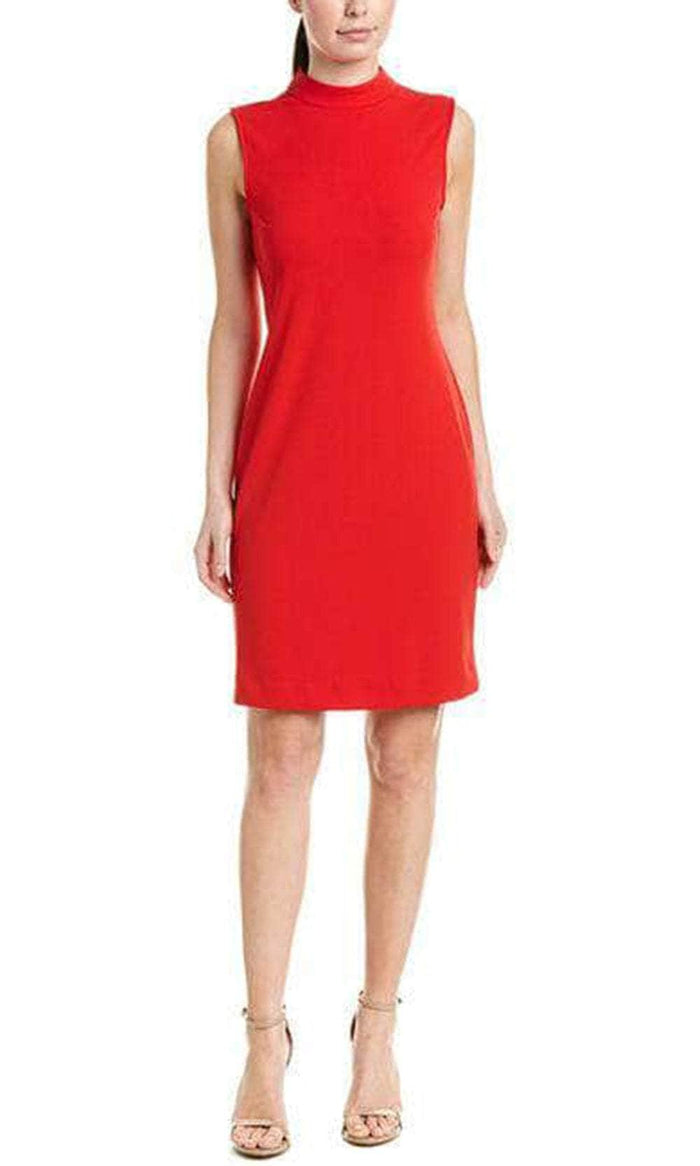 Sharagano HW9S12H87 - Sleeveless High Neck Casual Dress Wedding Guest 4 / Chinese Red