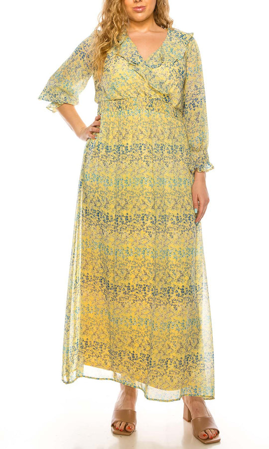 Shelby & Palmer - M565 Floral Printed Full Length Dress Maxi Dresses 0 / Banana Blue