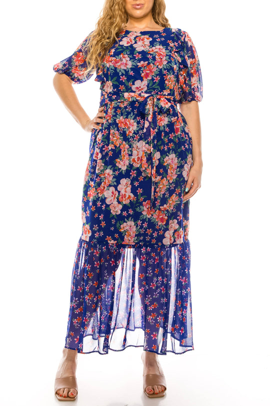 Shelby & Palmer - M602 Bateau A-Line Long Dress Maxi Dresses 0 / Royal Pink