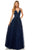 Sherri Hill - 52342 Beaded Lace Deep V-neck Long A-line Dress Prom Dresses 00 / Navy