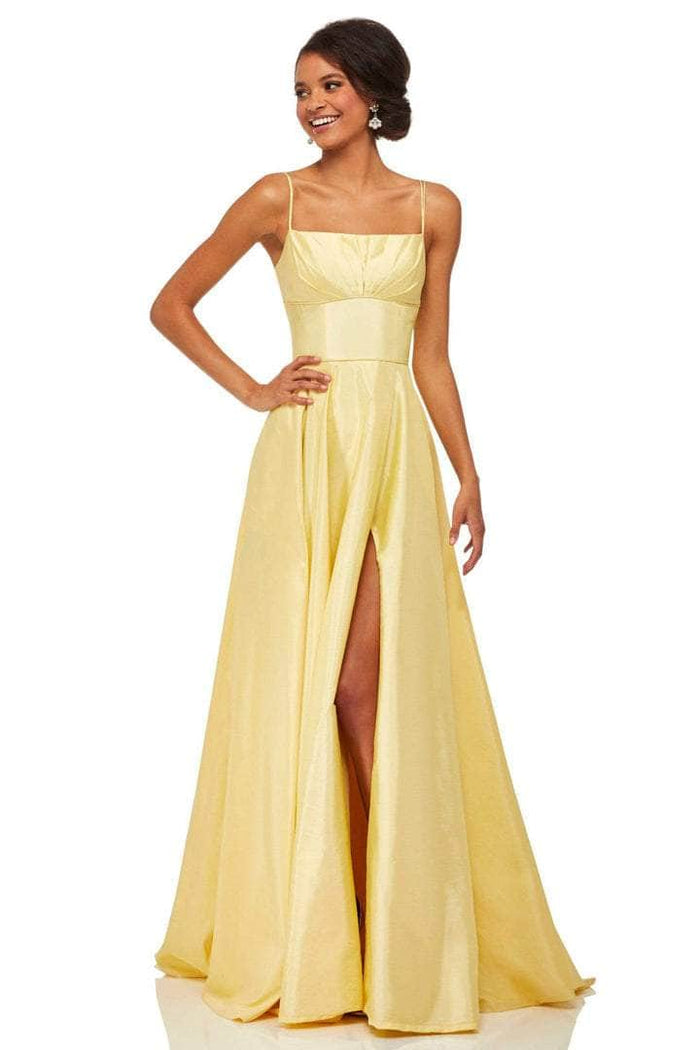 Sherri Hill - 52602 Sleeveless Straight Across Neck Long Dress - 1 pc Yellow In Size 8 Available CCSALE 8 / Yellow