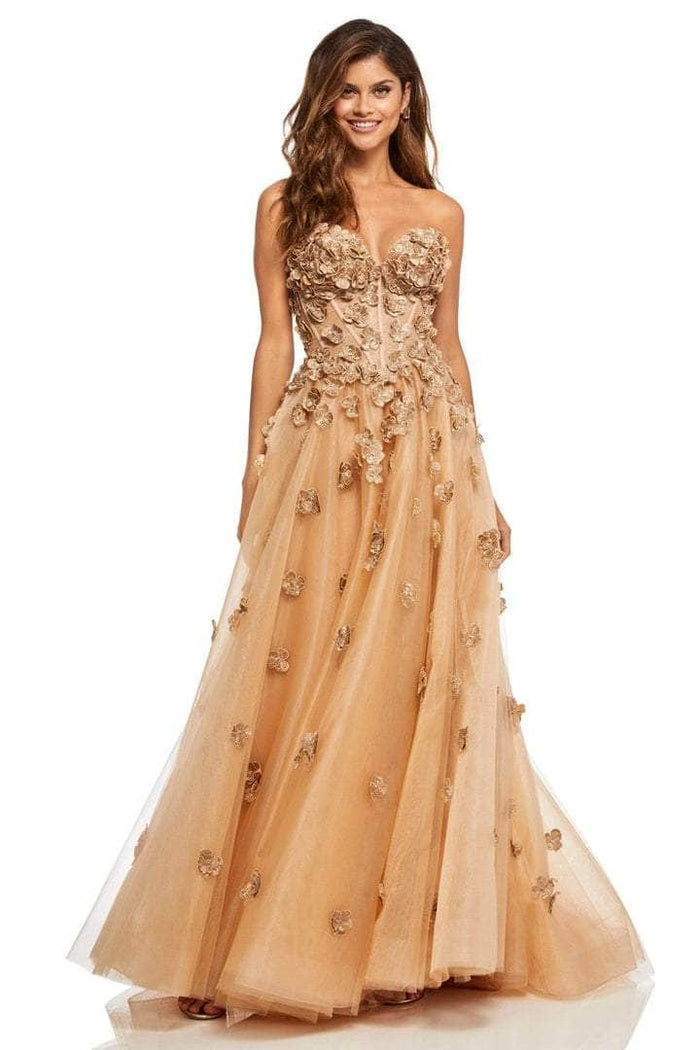Sherri Hill - 52651 Strapless 3D Floral Appliqued Sweetheart Long Gown - 1 pc Gold In Size 4 Available CCSALE 4 / Gold