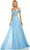 Sherri Hill - 52729 Lace Off The Shoulder Chiffon A-line Dress Prom Dresses 00 / Light Blue