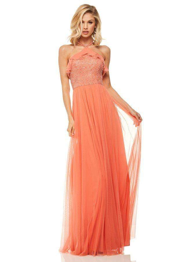Sherri Hill - 52797 Beaded Halter A-Line Evening Dress Prom Dresses 00 / Coral