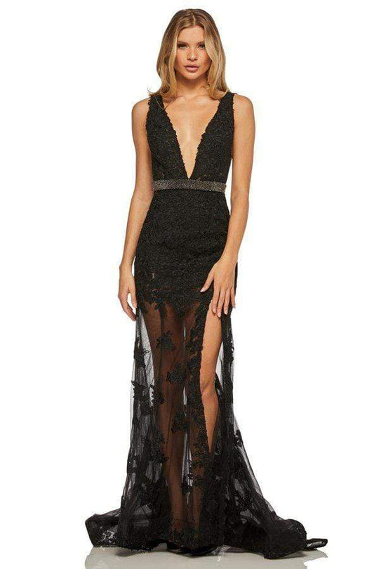 Sherri Hill - 52875 Plunging V-Neck Lace Long Dress