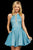 Sherri Hill - 53027 Short Illusion Paneled Halter Glitter Dress Cocktail Dresses 00 / Turquoise/Silver