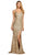 Sherri Hill - 53449 Long Deep V-Neck Beaded High Slit Dress Prom Dresses 00 / Gold