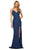 Sherri Hill - 53449 Long Deep V-Neck Beaded High Slit Dress Prom Dresses 00 / Navy