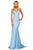Sherri Hill - 53879 Deep V-Neck Mermaid Dress With Train Evening Dresses 00 / Light Blue