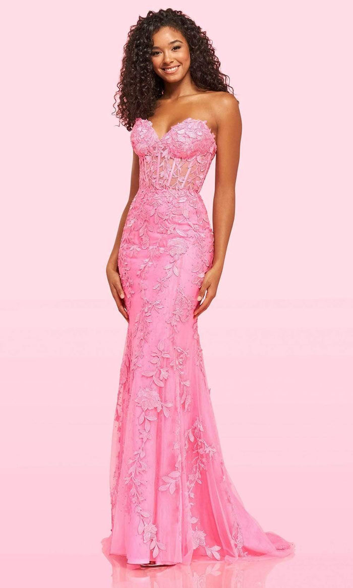 Sherri Hill - 54227 Sweetheart Embroidered Gown Prom Dresses 00 / Bright Pink