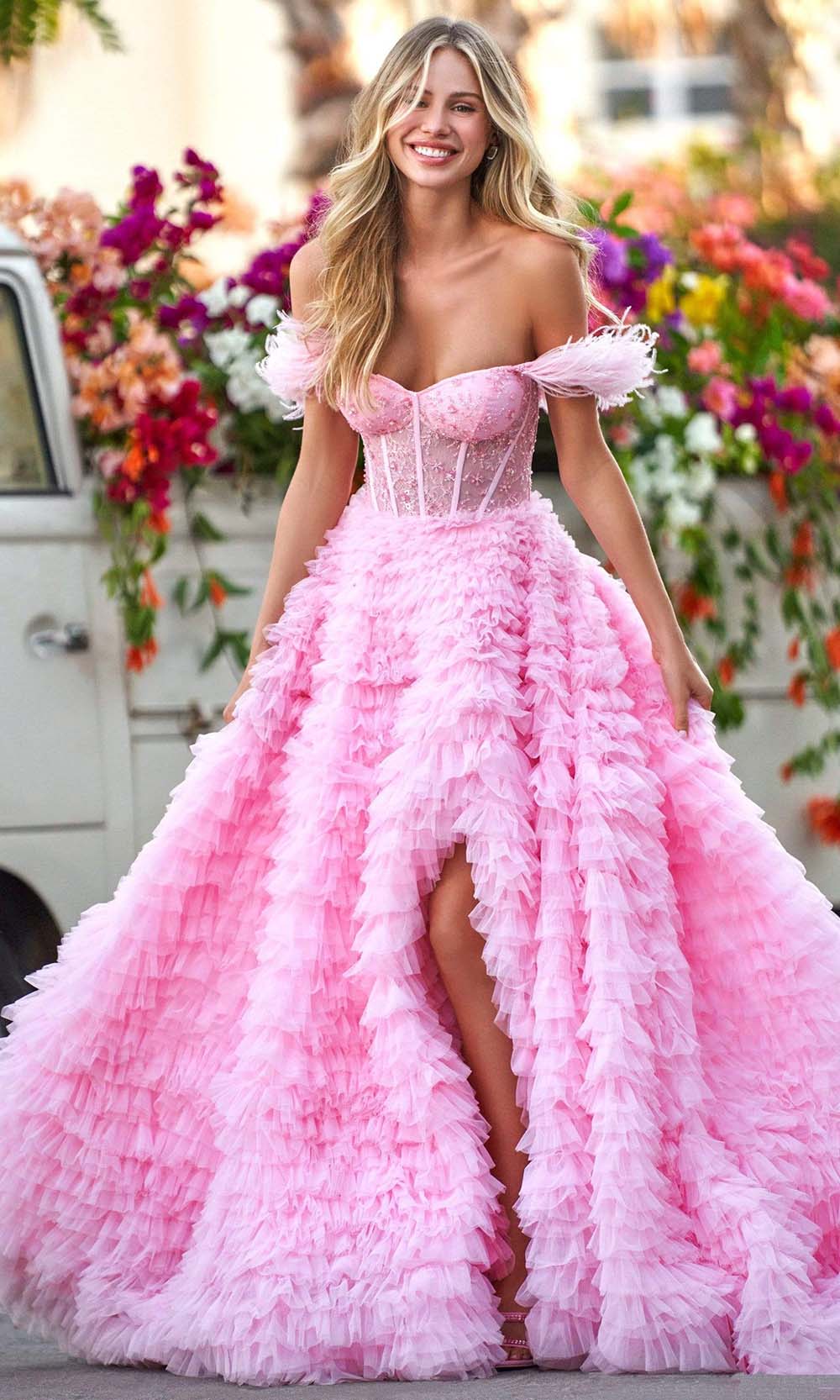 JVN07252 Periwinkle Prom Dress Floral Appliques A line Sequin Skirt Ba –  Glass Slipper Formals