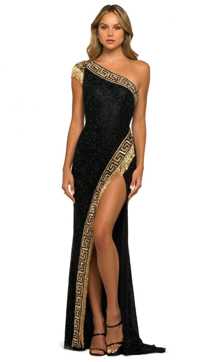 Sherri Hill 55410 - One-Shoulder Gown Prom Dresses 000 / Black/Gold