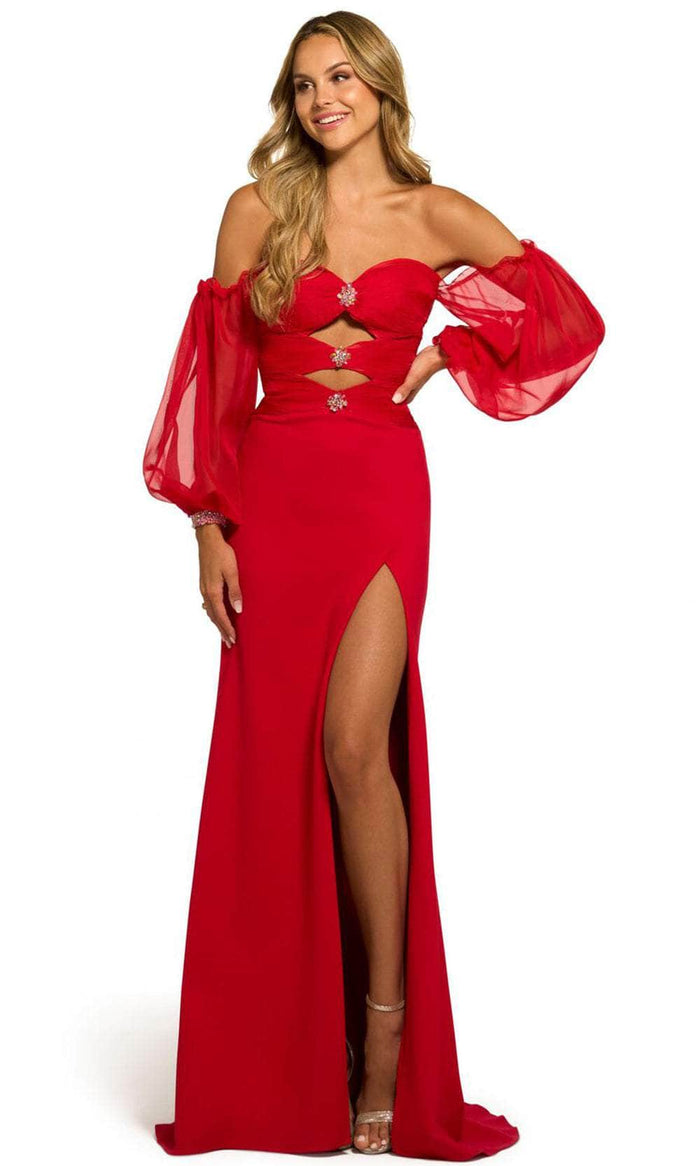 Sherri Hill 55427 - Off-Shoulder Gown Special Occasion Dress 000 / Red