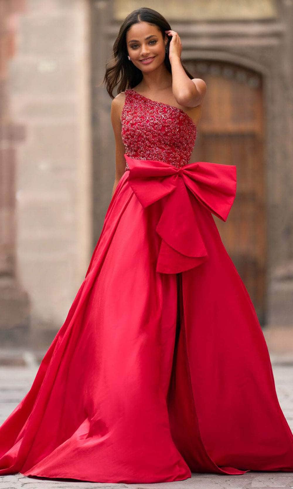 sherri hill pink one shoulder dress Sherri Hill 55164 Strappy Back One Shoulder Dress
