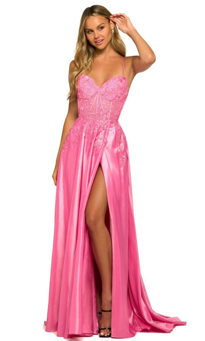 Sherri Hill 55477 - Leaf Lace Sleeveless Prom Gown Prom Dresses 000 / Bright Pink