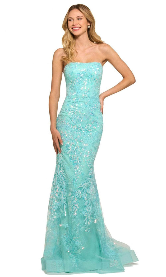 Sherri Hill 55501 - Sequin Embellished Strapless Prom Gown Prom Dresses 000 / Aqua