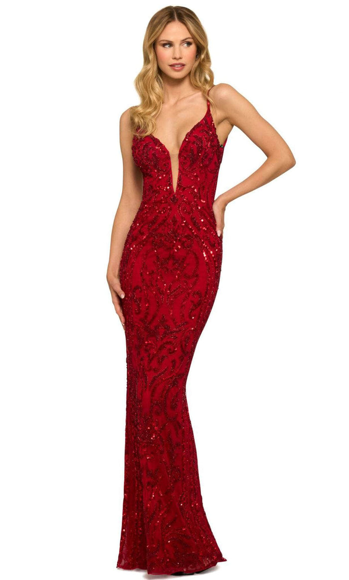 Sherri Hill 55513 - Sequined Sleeveless Evening Gown Special Occasion Dress 000 / Red