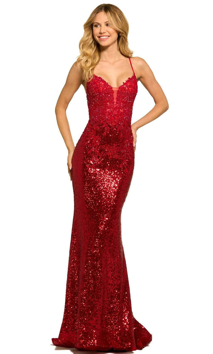Sherri Hill 55524 - Lace Bod Sequined Trumpet Evening Dress Evening Dresses 000 / Red