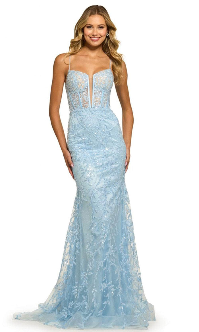 Sherri Hill 55526 - Sleeveless Lace-Up Back Prom Gown Prom Dresses 000 / Light Blue