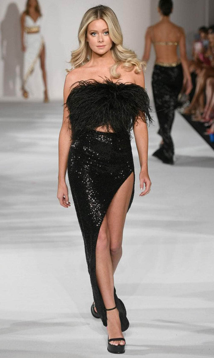 Sherri Hill 55556 - Feather Sequin Hi Low Dress Evening Dresses 000 / Black