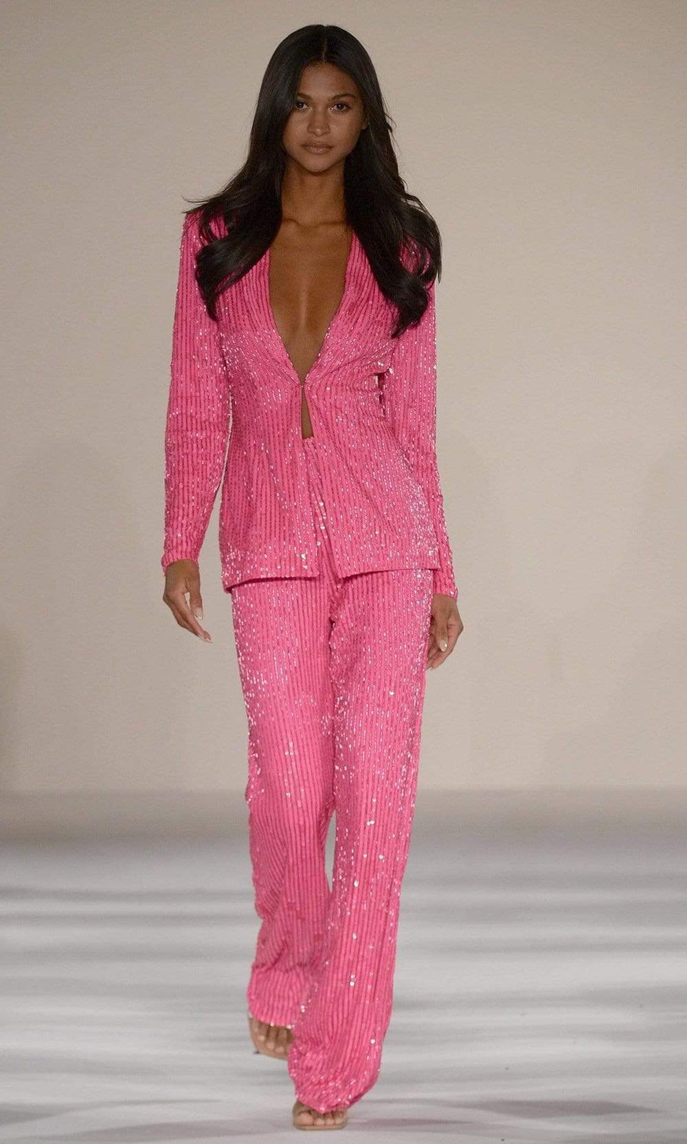Sherri Hill - 71106 Long Sleeves Sequin Pantsuit 6 / Neon Pink Sherri Hill - 71106 Long Sleeves Sequin Pantsuit 6 / Neon Pink