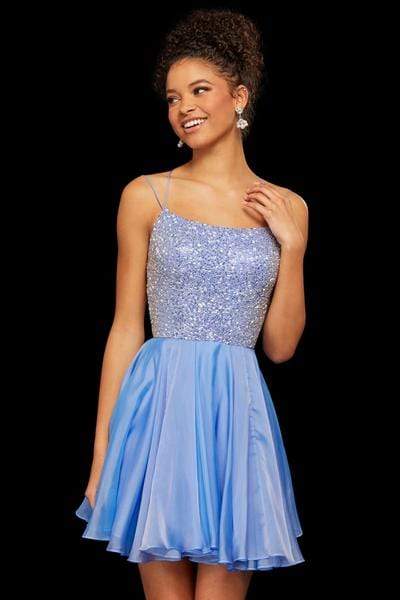 Sherri Hill - Beaded oop Short Dress 53113 - 1 pc Periwinkle In Size 8 Available CCSALE 8 / Periwinkle