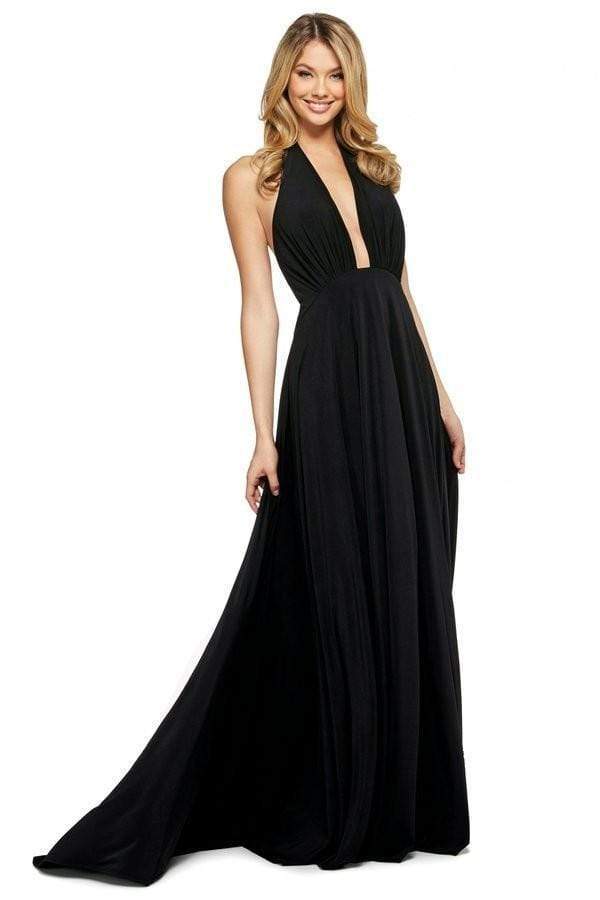 Sherri Hill - Long Plunging Back Halter Dress 53577 - 1 pc Black In Size 4 Available CCSALE 4 / Black