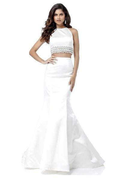 Sherri Hill - Two Piece Halter Satin Mermaid Dress 51581 - 2 pcs Ivory In Size 6 and 8 Available CCSALE 6 / Ivory