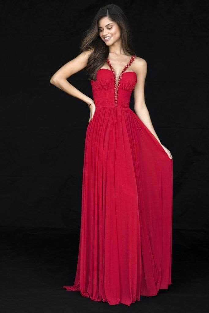 Sherri Hill - V-Neck Pleated A-Line Prom Dress 51933 - 1 pc Red in Size 2 Available CCSALE 2 / Red