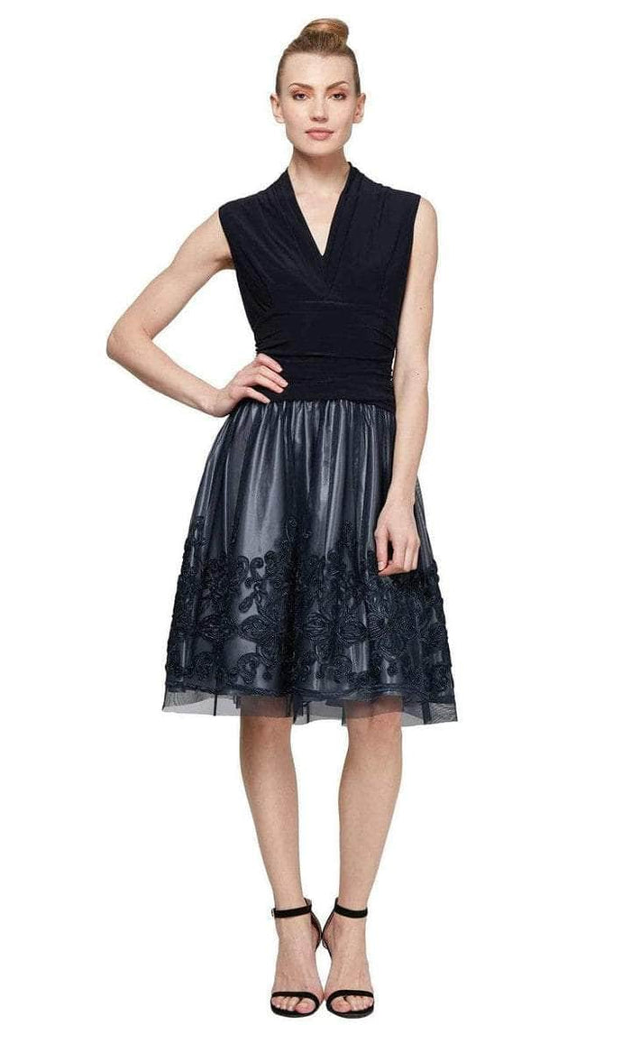 SLNY - 110884M Ruching V-neck Formal Dress - 1 pc Navy In Size 8 Available CCSALE 8 / Navy