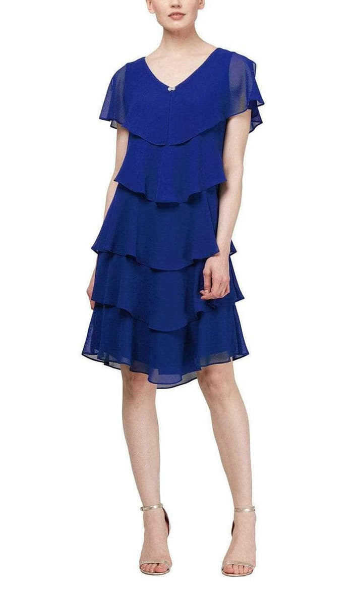 SLNY - V Neck Tiered Flounce Chiffon Dress 1175251 - 1 pc Cobalt In Size 10 Available CCSALE 10 / Cobalt