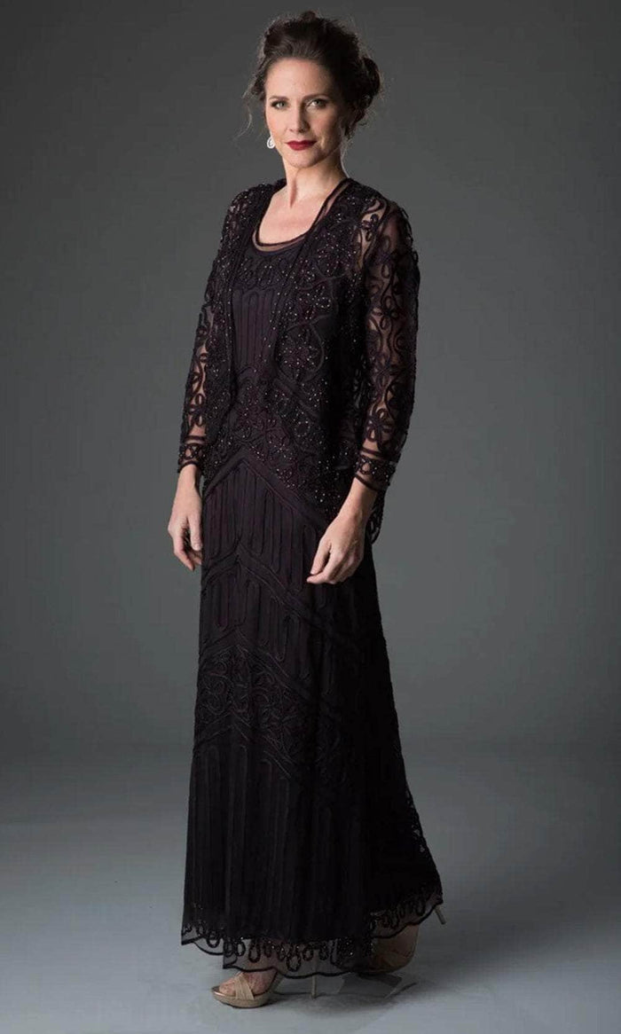 Soulmates 1603 - Soutache Lace Embroidered Dress And Jacket Gown Mother of the Bride Dresses Aubergine / S