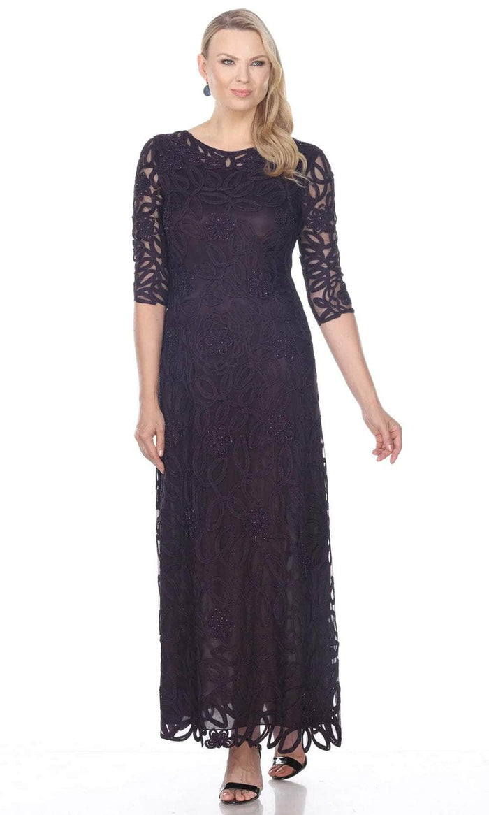 Soulmates 1616 - Soutache Embroidered Lace Evening Gown Dress Evening Dresses Aubergine / S
