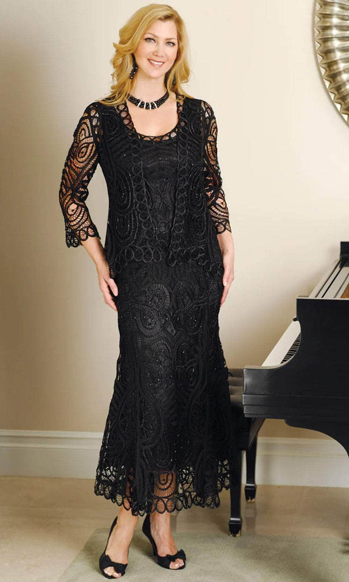 Soulmates D7052 - Classic Hand-Crocheted Lace Evening Dress Mother of the Bride Dresses Black / S