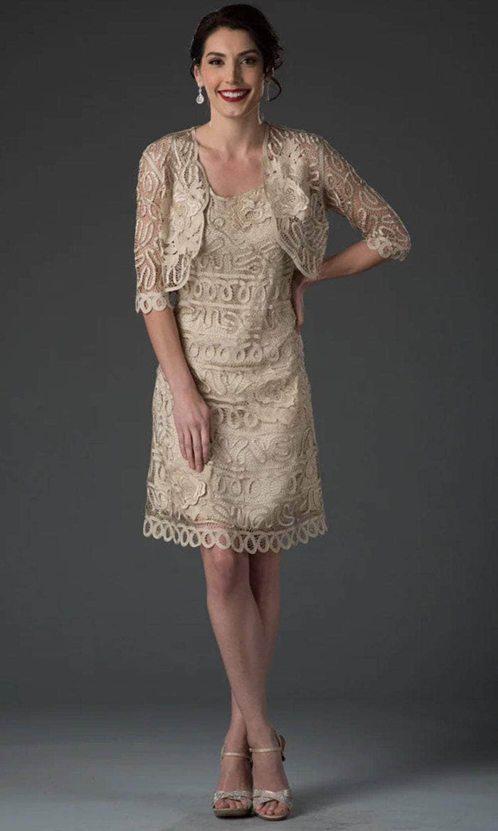Soulmates D7186 - Rose Handmade Two Piece Short Dress And Jacket Cocktail Dresses Champagne / S