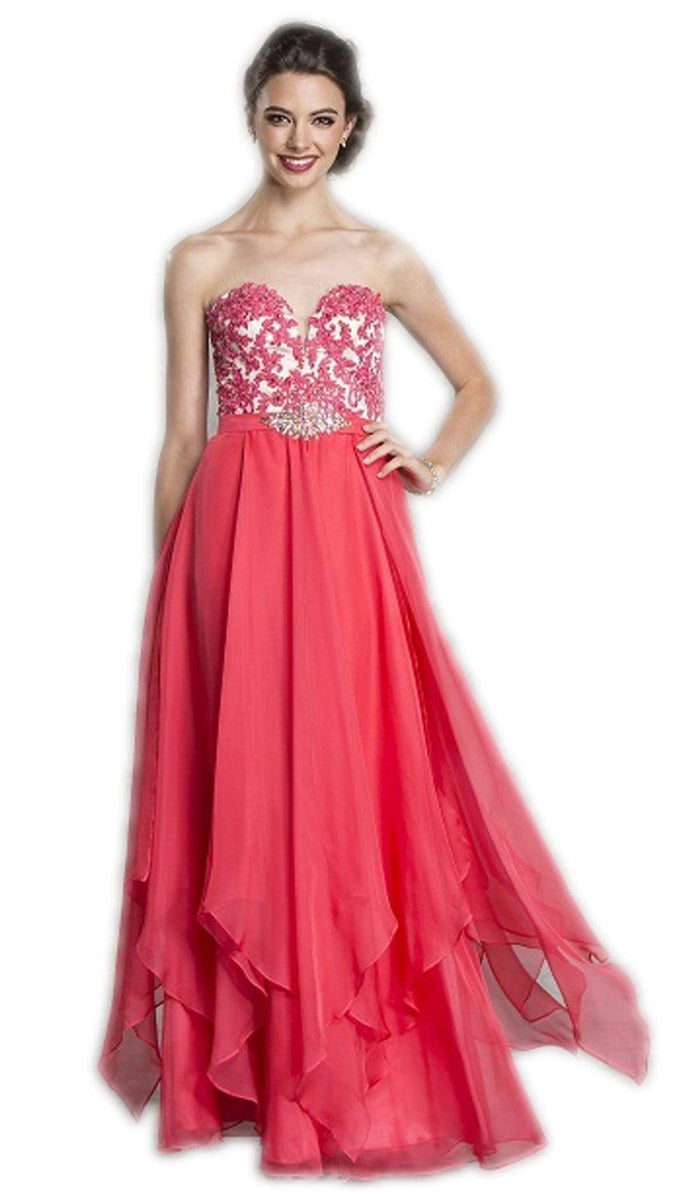 Strapless Pleated A-Line Evening Dress Prom Dresses XXS / Coral