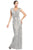 Sue Wong Cap Sleeve V-neck Long Dress in Platinum W4505 CCSALE 12 / Platinum