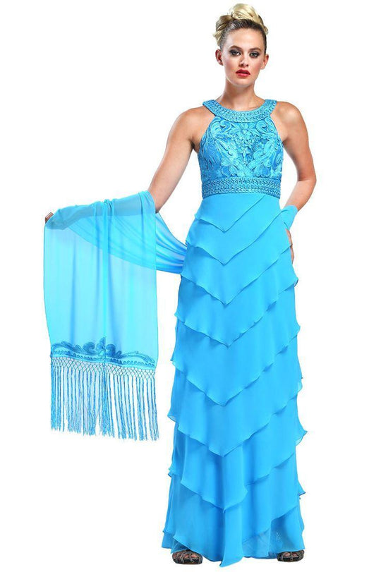 Sue Wong - Embroidered High Neck Chiffon Sheath Dress W5133 Special Occasion Dress