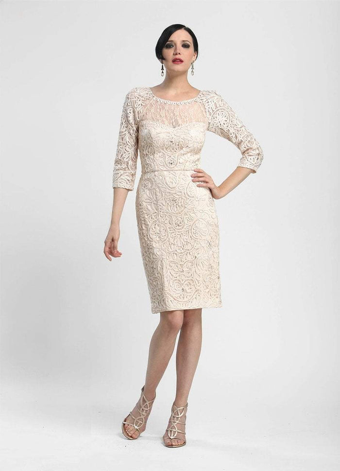 Sue Wong - N4118 Bateau Neck Embellished Lace Cocktail Dress Special Occasion Dress 0 / Blush