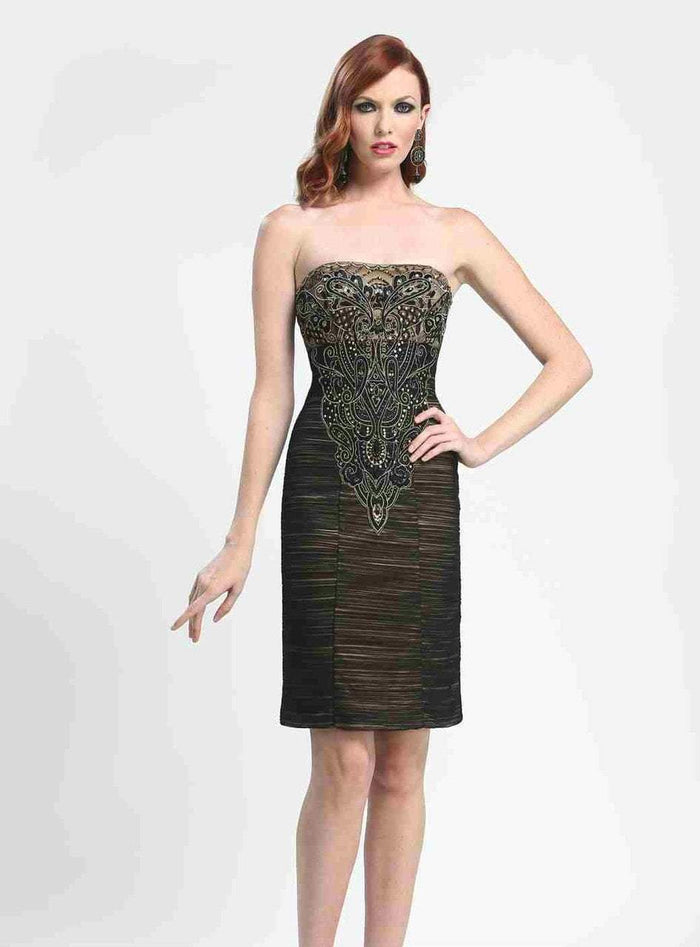 Sue Wong - N4143 Strapless Ruched Mesh Cocktail Dress Special Occasion Dress 0 / Black Gold