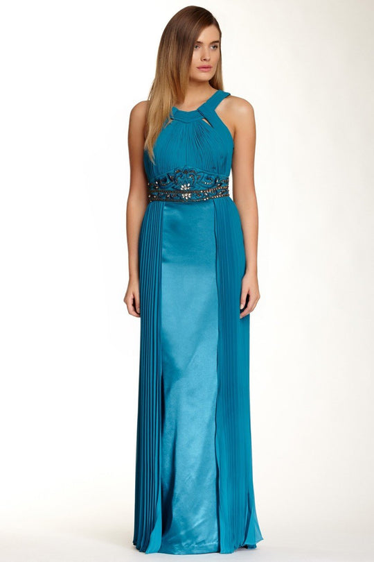 Sue Wong - N4312 Pleated Embroidered Empire Waist Sheath Gown