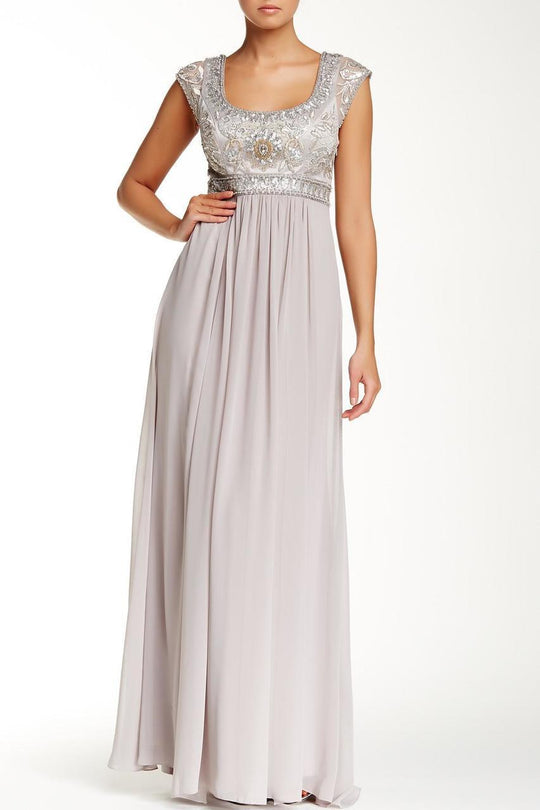 Sue Wong N4438 Sequined Scoop Neck Chiffon Dress - 1 pc Platinum In Size 6 Available CCSALE 6 / Platinum