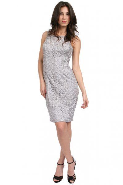 Sue Wong Short Illusion Strap Dress Cocktail Dress CCSALE 4 / Platinum