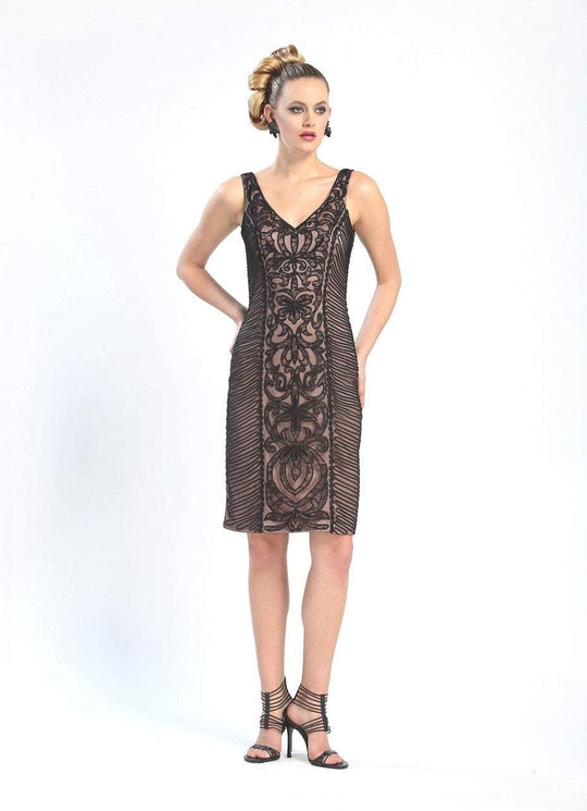 Sue Wong - V-Cut Neckline Swirl Patterned Dress N4305 Special Occasion Dress