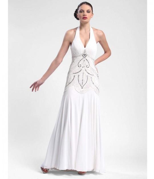 Sue Wong W5231 Sequined Art Deco Halter Dress - 1 pc White In Size 8 Available CCSALE 8 / White