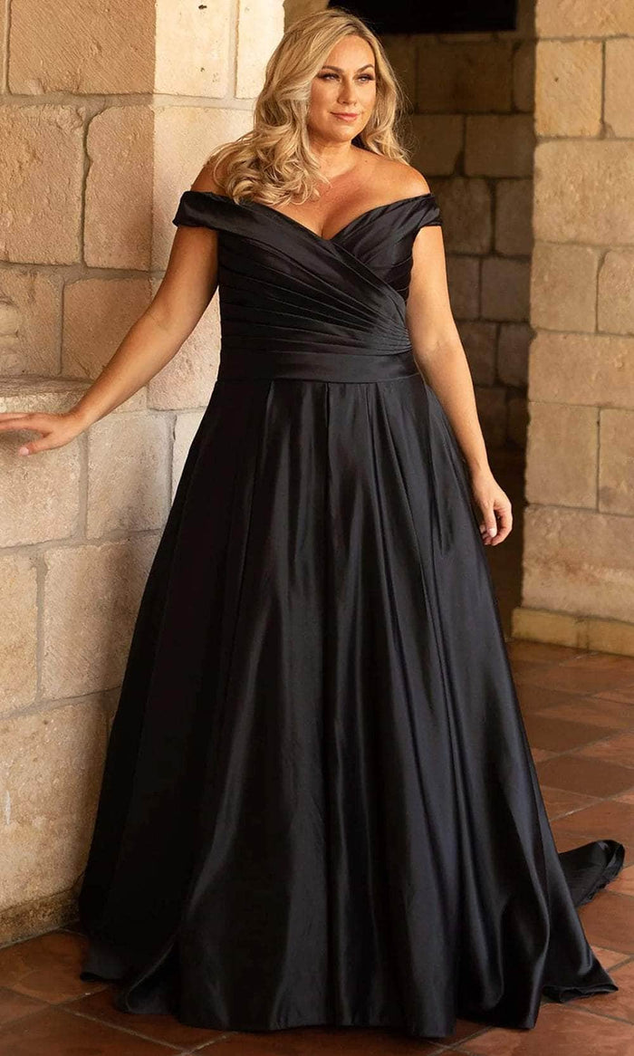 Sydney's Closet Bridal - SC5257 Off Shoulder Satin Bridal Gown Wedding Dresses 14 / Black