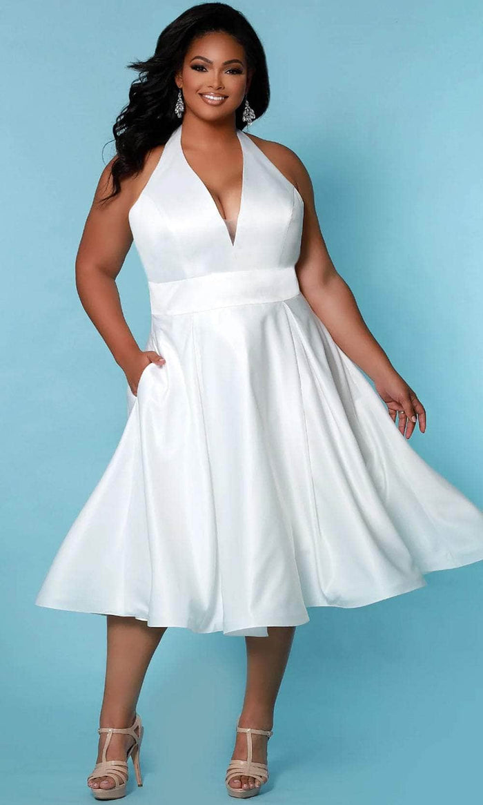 Sydney's Closet Bridal - SC5266 Tea Length Halter Bridal Dress Bridal Dresses 14 / Ivory