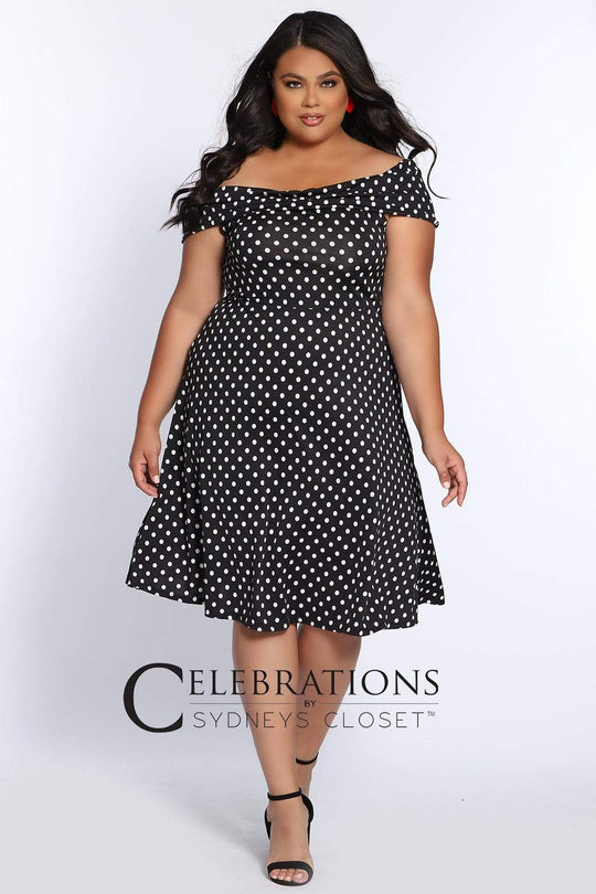 Sydney's Closet - CE2003 Polka Dot Off Shoulder A-Line Dress Wedding Guest 1x / Black/White