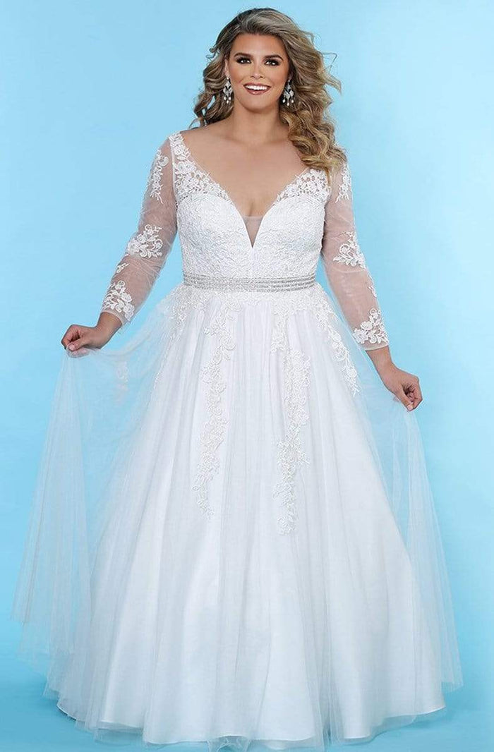 Sydney's Closet - SC5234 Long Sleeve Lace Embroidered Bridal Gown Wedding Dresses 14 / Ivory